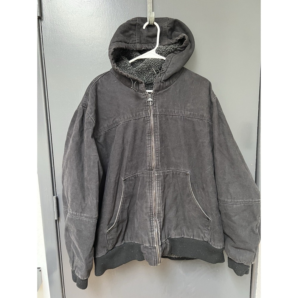 G.H. Bass & Co. Jacket Mens Sz XXL Black Hooded Canvas Sherpa Lined Bomber